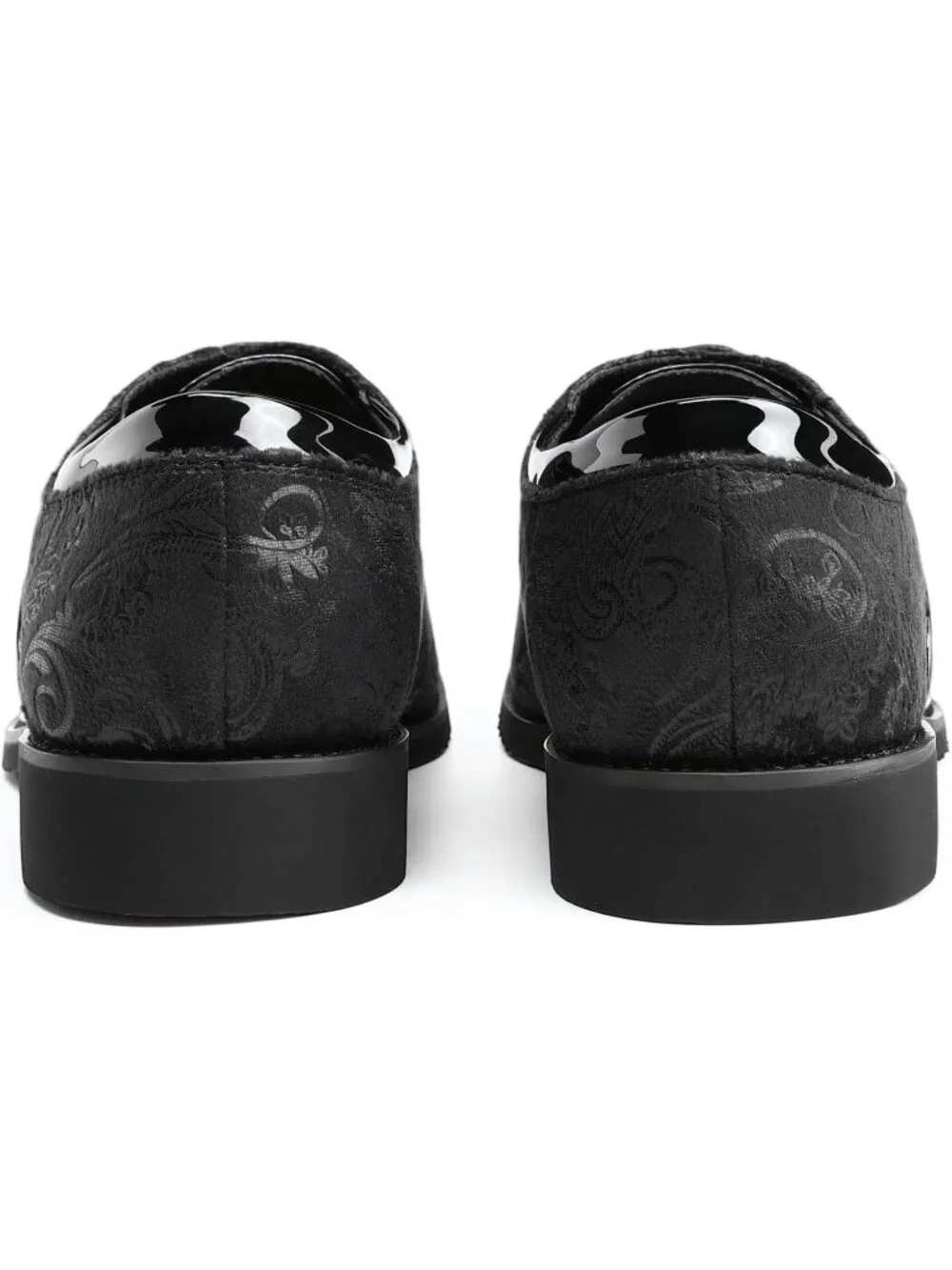 Men's Black Elegant Rubber Sole Lace Up Patent Velvet Tuxedo Formal Oxford Shoes